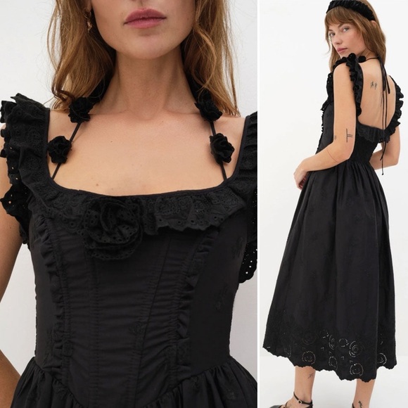 NWT For Love & Lemons Lindsey Corset Midi Dress Size XS in Black - Picture 4 of 11